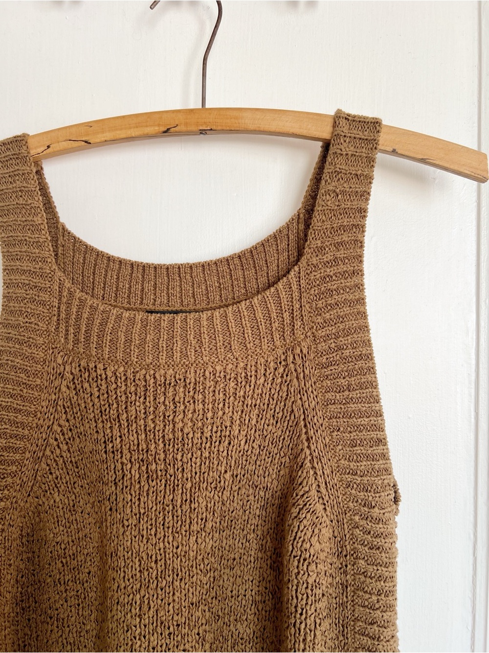 J Crew • Sweater-tank in Light Pecan brown tan ribbon knit chunky square neck - Picture 4 of 9